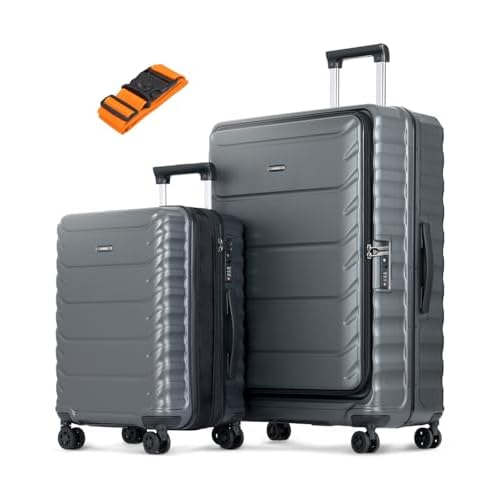 Luggage Sets 2 Pieces, 20/28 Inch PC Hardshell Suitcase with Spinner Wheels, 20 Inch Expandable Clamshell Carry On Luggage and 28 Inch Aluminum Frame Top Opening Checked Luggage (Grey)