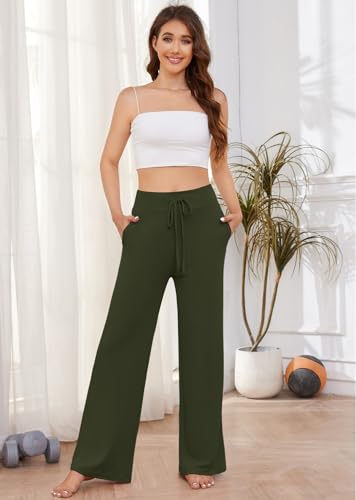 Image of LOCUBE Women's Pajama Pants, Soft Comfy High-Waist Wide-Leg Lounge Pants with Drawstring and Pockets