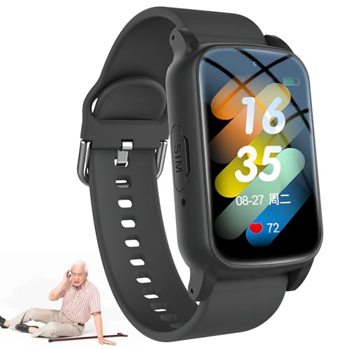 Vexorium Sturzerkennungs-Smartwatch für Senioren mit GPS Tracking, SOS Notruf, wasserdicht, HD Video & Sprachfunktion, GeoFence, Gesundheitsüberwachung, Anti-Verlust Gerät für Demenzkranke,Schwarz