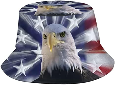 Bald Eagle and American Flag Bucket Hats Fashion Sun Cap Packable 4th of July Fisherman Hat for Women Men Summer Travel Hat