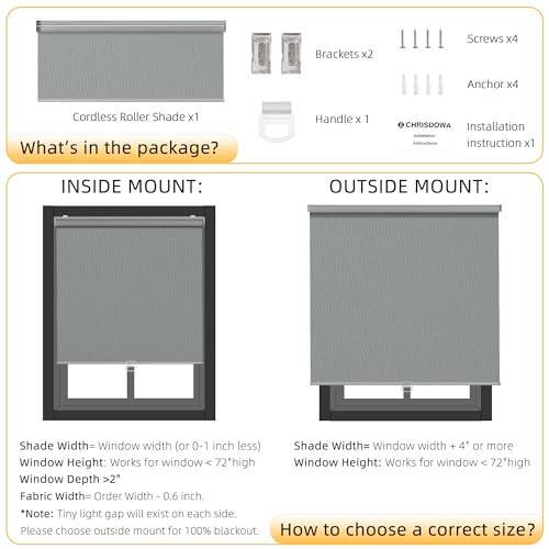 ChrisDowa 100% Blackout Roller Shades for Windows, Striped Pattern Cordless Pull Down Door Blinds with Privacy, Thermal Insulated Window Shades for Living Room, Home and Office. Grey, 22" W x 72" H by ChrisDowa - Used condition - Image 6