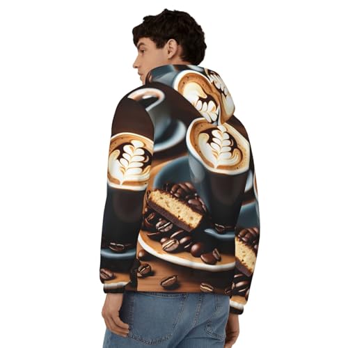 Sweat à capuche homme imprimé café pull décontracté automne