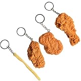 kapitomanio 4 pcs,Imitation Food Keychain French Fries Chicken Nuggets Fried Chicken Leg Food Pendant Keychain