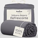 Bambaw Sabana Bajera 140x200 cm Bambu, Bolsillo de 35 cm, Sabana Bambu Refrescante para Cama 140cm, Ropa de Cama Antialergia, Antiacaros y Termorreguladora, Certificado Oeko-Tex (Antracita)