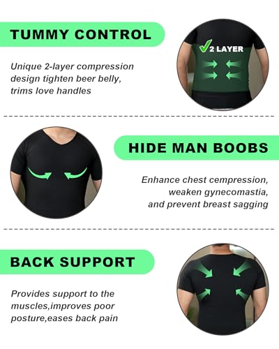 Compression Shirt Mens Short Sleeve Gynecomastia Undershirt Body Shaper Tummy Control Shapewear V Neck Slimming Vest4
