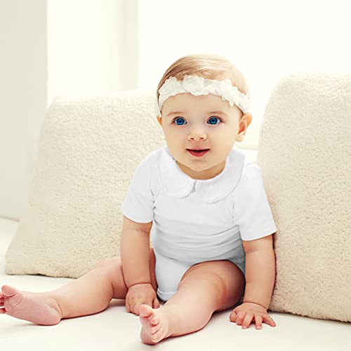 Romperinbox Baby Girl Onsies Short Sleeve Peter Pan Collar Bodysuit Infant Girls Basic Romper 0-24 Months(White,9-12 Months) #TOP1