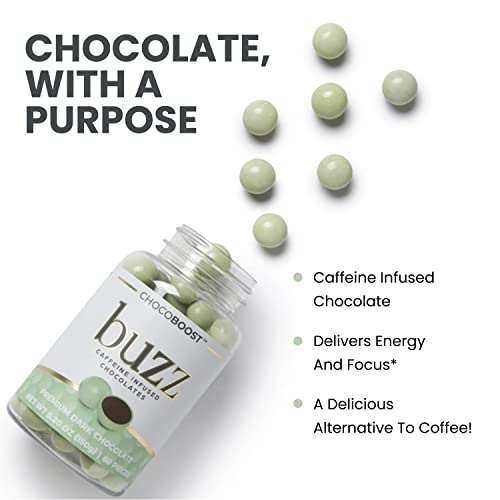 Chocoboost Buzz Caffeine Infused Chocolate - Delicious Dark Chocolate That Delivers Energy And Focus - Fair Trade, Gluten-Free, Non-Gmo, Made In The Usa (60 Pieces) #TOP1