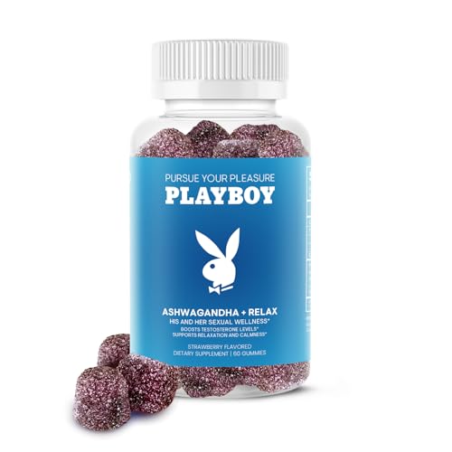 Playboy - Ashwagandha + Relax Gummies (60 Count - Strawberry Flavored) Calmness and Intimacy Wellness for Him and Her - 100% Natural, Vegan Non GMO Ashwagandha Gummies with Lemon Balm & Panax Ginseng