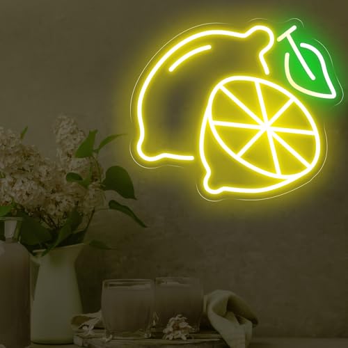 Image of Lemon Neon Signs, Summer Fruit LED Light, USB Powered Wall Hanging Night Light, Decor for Home Kitchen, Party, Drink Shop, Bar, 15.2 inchx13 inch