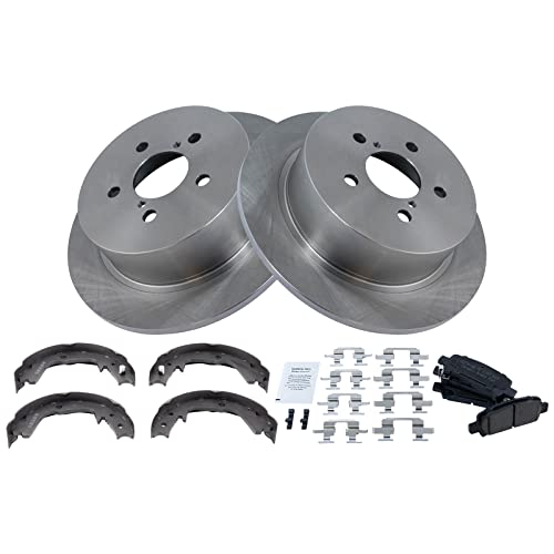 Image of TRQ Rear Brake Pad and Rotor Set Ceramic Parking Brake Shoe Compatible with 2008-2009 Subaru Legacy
