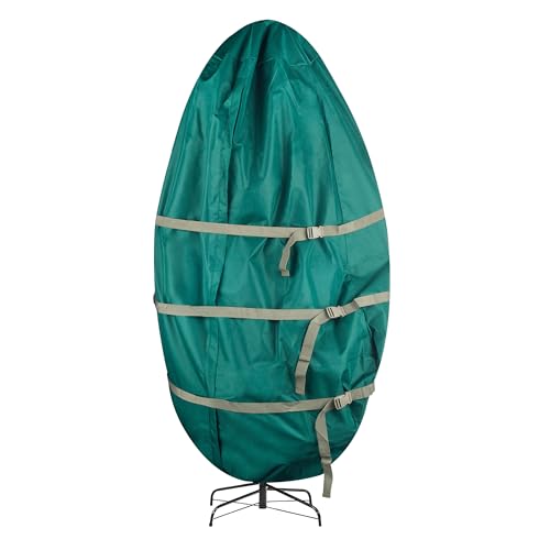 christmas tree storage bag upright zippered canvas cover for 9 foot artificial trees with buckle straps and cinch by tiny tim totes (green)