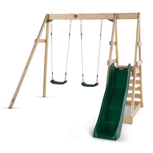 Plum Play Tamarin Wooden Garden Double Swing and Slide Childrens Outdoor Climbing Frame - 3 Years Plus - Max User 50kg per Accessory