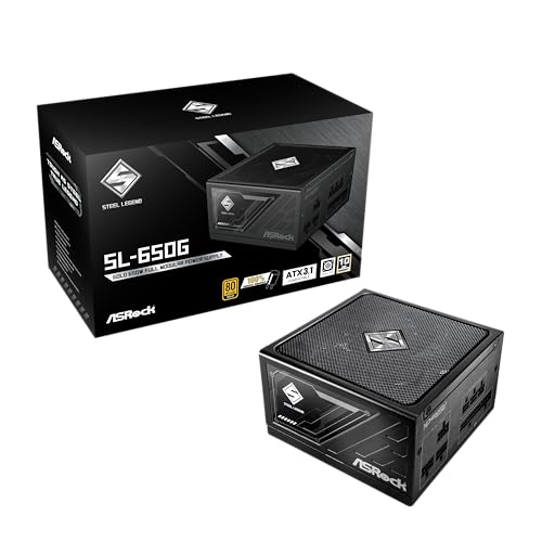ASRock Steel Legend 650W Power Supply ATX 3.1 PCle iCOOL Full Modular 10 Years Warranty 135 mm FDB Fan SL-650G 80 Plus Gold Cybenetics Platinum Japanese Capacitor 5V Boost