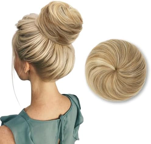SARLA Hair Bun Extension Synthetic Drawstring Updo Fake Ballet Bun for Women Lady Donut Chignon Sahara Beige