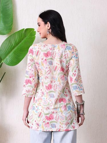 Image of Amazon Brand - Tavasya Women Pure Cotton Katha Plain Short Regular Fit Kurti |Short Top| Solid Casual Tunic