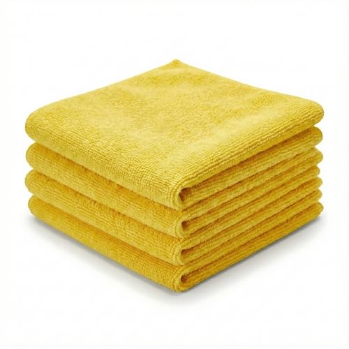 ABSORBIX™ Premium Microfiber Cleaning Cloth for Car, Bike & Kitchen – Ultra Absorbent Lint-Free Scratch-Free High GSM Detailing Towel – 350 GSM (Pack of 4, Yellow, 40X40 CM)
