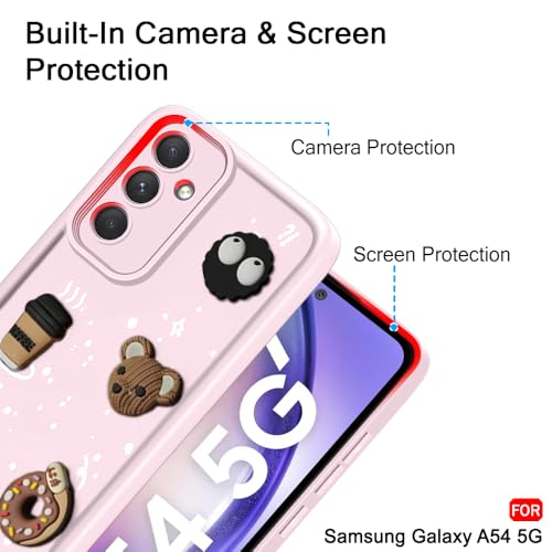 Image of TheGiftKart Back Cover Case for Samsung Galaxy A54 5G | Cute Fun Cartoon 3D Bear Coffee Case | Full Camera Protection | Shockproof Back Cover Case for Samsung Galaxy A54 5G (Silicone, Pink)