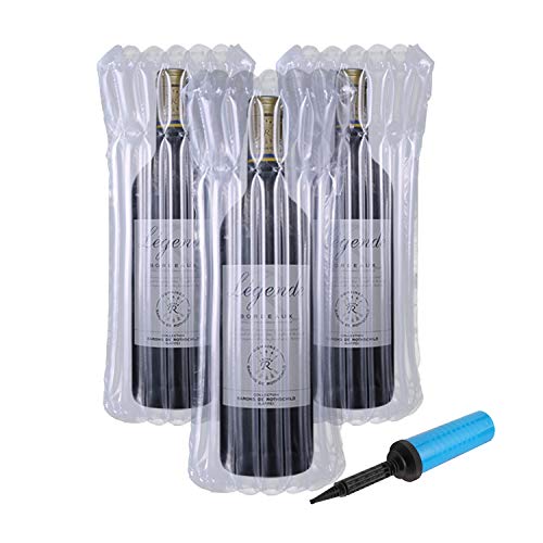 100 Pack Wine Bottle Protector Bags with a Free Pump Reusable Travel Inflatable Air Column Sleeves Leakproof Air Packaging Bags for Safe Transportation