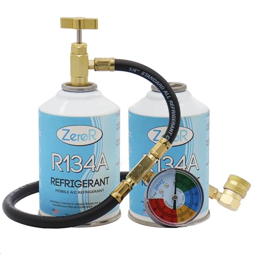 ZeroR AC Refrigerant Kit | 24oz of R134a + Can Tap & Gauge | 2 Cans for AC Recharging