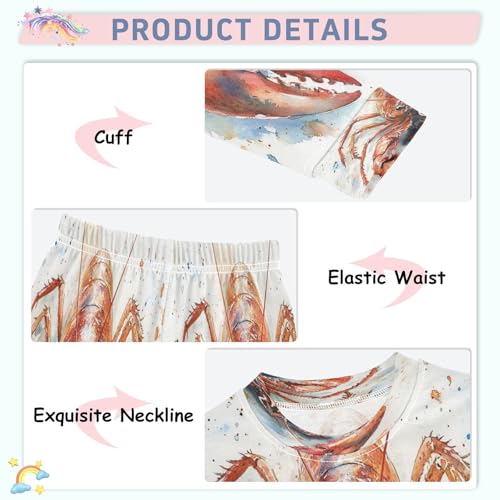 Pajama Sets Long Sleeve Watercolor Crawfish Soft Comfy Sleepwear 2 Piece PJS 3-8T4