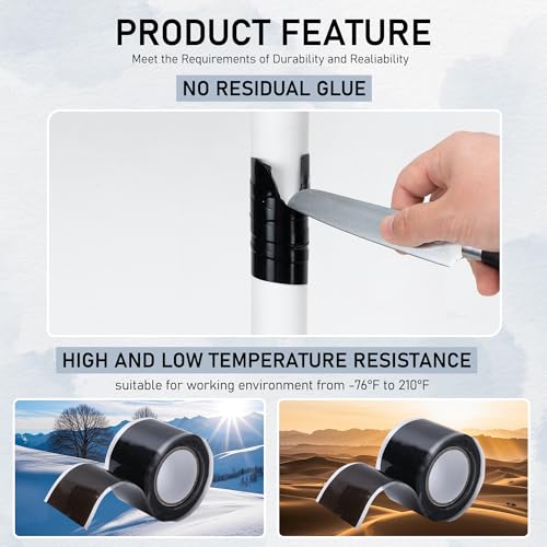 Image of Self Fusing Silicone Tape for Leak Proof 1 Inch Wide and 5 Ft Long Waterproof Rubber Hose Repair Tape for Water Wrap Seal Pipe, Black (1)