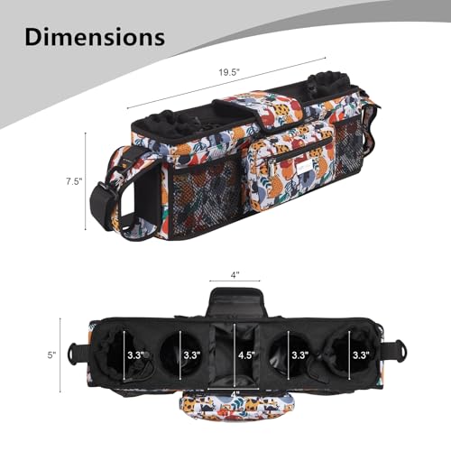 Image of TOPDesign Universal Baby Stroller Organizer, Double Stroller Caddy with Detachable Mesh Bag & Heightened Insulated Cup Holders & Non-Slip Secure Hooks Accessories, Fits Most Strollers (Zoo)