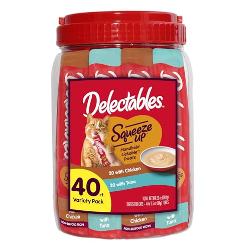 Delectables Squeeze Up Variety Pack Creamy Squeezable Puree Lickable Wet Cat Treats Grain-Free No Added Fillers 0.5 Ounces Tube 40 Tubes Total