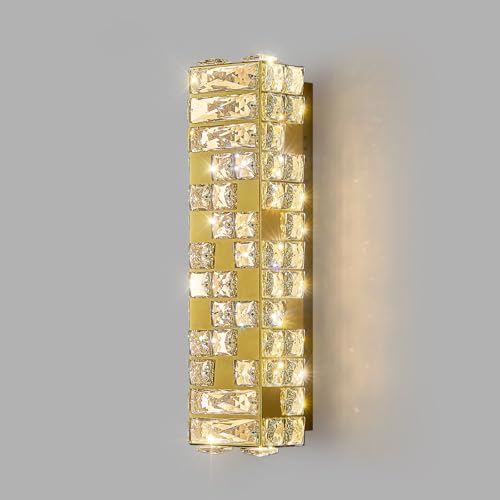 Image of Crystal Wall Sconce Lighting, Gold LED Wall Light Fixture with Warm /Neutral /White Light, Modern Wall Sconces for Bedroom, Bathroom, Living Room