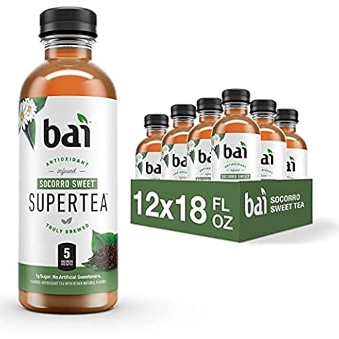 Bai Iced Tea, Socorro Sweet, Antioxidant Infused Supertea, Crafted with Real Tea (Black Tea, White Tea), 18 Fluid Ounce Bottles, 12 Count (Pack of 1) Cover