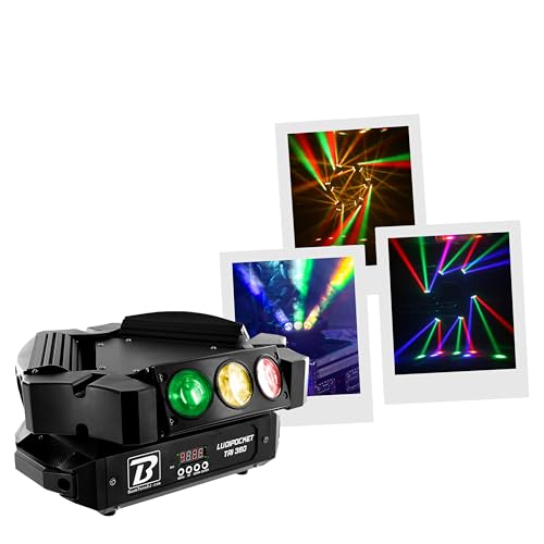 BoomToneDJ LUDIPOCKET TRI 360 Jeux de lumière pour soirée Effet Beam Lampe de scène 360° Projecteur LED RGBW 12W Discothèque automatique, DMX,...