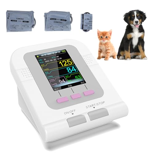 Monitor veterinario para mascotas, tensiómetro automático con pantalla de 2.8' y 3 brazaletes, función de almacenamiento de datos, esfigmomanómetro electrónico con memoria para más de 100 lecturas