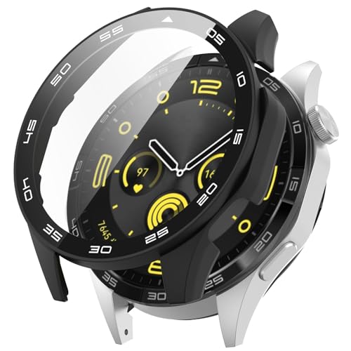 ファーウェイ WATCH GT 4 46mm カバー ケース 超薄型 PC+ガラス素材 一体型 ファーウェイ WATCH GT 4 対応 全面保護 超薄型 装着簡単 耐衝撃 高透過率 指紋防止 傷防止(ブラック)