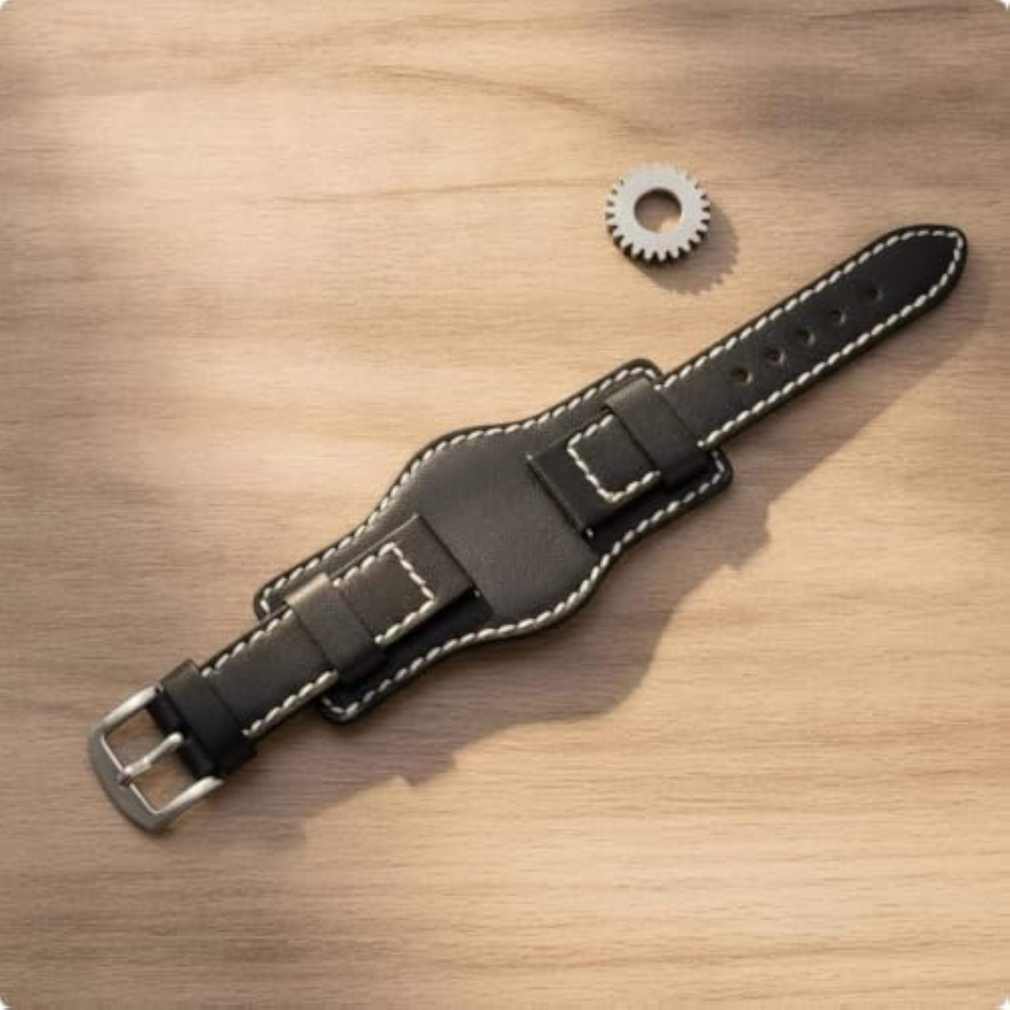 Vintage-Style Leather Watch Strap, Tapered Perforated Design