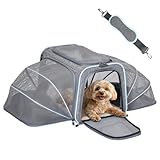 Petsfit Expandable Large Cat Carrier Small Dog Carriers Airline Approved, 17' Lx 11' Wx 11' H Soft-Sided Portable Washable Pet Travel Carrier with 2 Extension for Kittens, Puppies, Rabbits