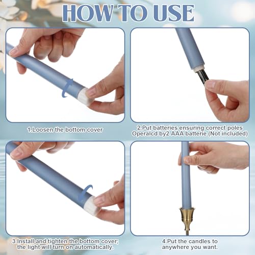 Image of Macarrie 24 Packs Flameless Taper Candles Battery Operated Fake 11 Inch Long Candlelight LED Flameless Candlesticks Flickering Tapered for Summer Fall Wedding(Haze Blue)
