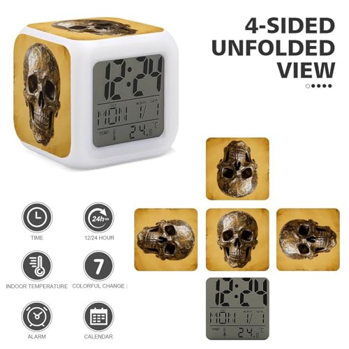 Reloj despertador vintage de calavera metálica que soluciona los despertares difíciles 4