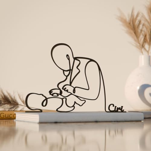 Black Personalized Pediatrician Plastic Minimalist Line Art Figure Custom Name Doctor Sculpture Creative Clinic Decor Office Desk Display Home Shelf Artwork Gift Idea Medical Community and Pediatric