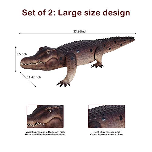 Kircust Garden Alligator Statues,Large Swamp Beast Lawn Crocodile Sculpture, Metal Lifelike Gator Yard Art for Outdoor Pond,Pool,Lawn Decor, 34 Inch Long (1PC) - Thumbnail 2