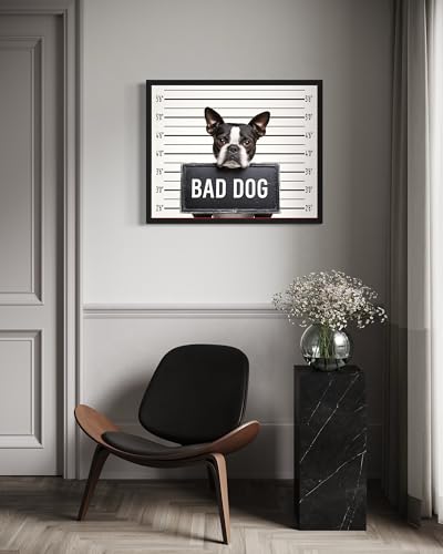 Image of aj decor Boston Terrier Mugshot Wall Art Print Poster, Dog Pet Lover Picture Painting Artwork Bedroom Living Room Office Dining Room 150D (Boston Terrier Mugshot, 16 x 20 inches, Black Frame)