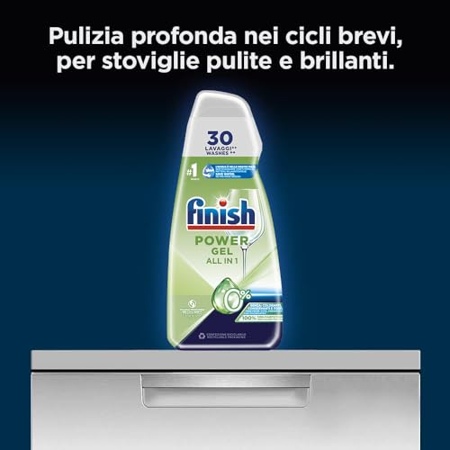 Finish Powergel Detersivo Lavastoviglie 0%, Gel Lavastoviglie, 210 Lavaggi, 7 Confezioni da 30 Lavaggi di Liquido Lavastoviglie contro lo Sporco Ostinato - Immagine 1