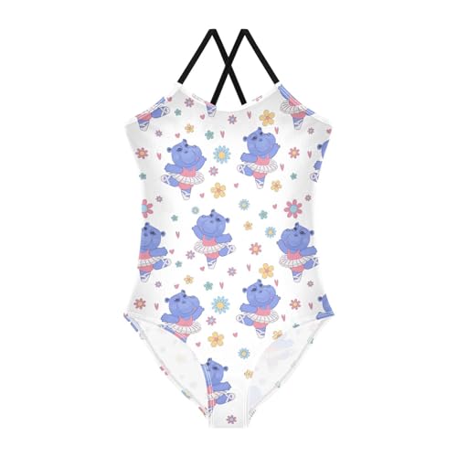 susiyo Girls One Piece Swimsuits Dancing Hippo Bathing Suit Quick Dry Beach Swimwear for Toddler Girl 3-10T
