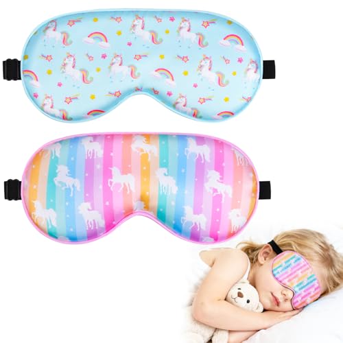 OlyPegic 2 Pcs Kids Sleep Mask Girls Silk Eye Mask Sleeping with Adjustable Strap Soft Lightweight Kids Eye Cover Mask Blindfold Shade Light Blocking Travel and Home Use Girls Teens Mermaid