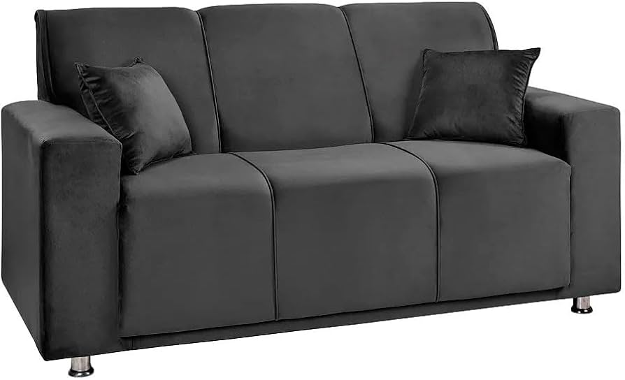 Sófa 3 Lugares Fixo Tokyo Veludo Cinza Chumbo - Speciale Home