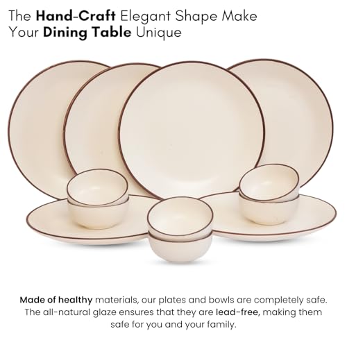 Image of Freakway Handcrafted Ivory White Stoneware Pack of 12 Pieces Ceramic Dinner Set 6 | Crockery Set for Dining Table | Glossy Finish | 6 Dinner Plates & 6 Bowl /katori | Microwave & Dishwasher Safe