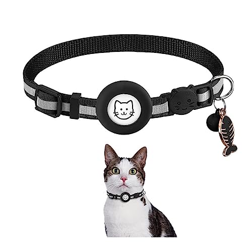 Airtag gpsペット MCZTO 追跡装置 エアタグ 首輪 猫用首輪 安全首輪 猫用 小型犬用 首輪 gpsペット スマホ対応 調節可能 頑丈耐用 光反射のデザインを加えて 軽量 耐衝撃 防水 防塵 紛失防止 洗濯可能 (ブラック)