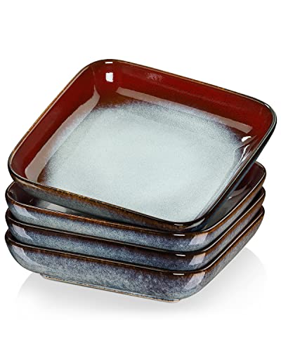 vancasso, Série Stern. Assiette Creuse à Soupe en Céramique 4 pièces, Assiette Saladier de Forme Carré - Rouge