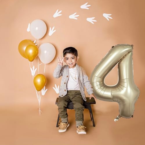 Image of Metallic Gold Number 4 Balloons, 40 In Large Champagne Number 4 Mylar Foil Helium Balloons for Girls, Self Inflating Light Gold Number Four Balloon for Boys 4th Birthday Anniversary Party Decoration