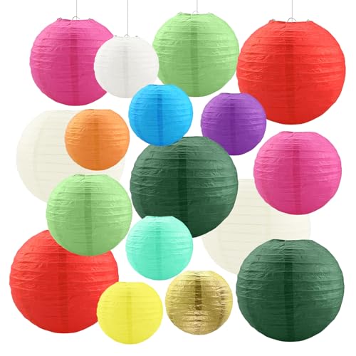 Zhiaek 17 Pièces Lampion Papier Decoration Mariage Lanterne Papier Deco Anniversaire Baby Shower Bapteme Lanterne Chinoise Multicolores Decoration Automne...