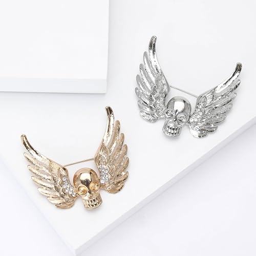 Image of Punk Skull Head Cross Sword Brooch Pin Cool Skeleton Lapel Pin for Dress Suit Decor Halloween Party Clothing Accessories for Women Men