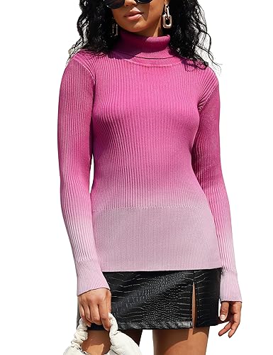 Image of Rocorose Women's Ribbed Turtleneck Sweater Long Sleeve Knitted Solid Pullover